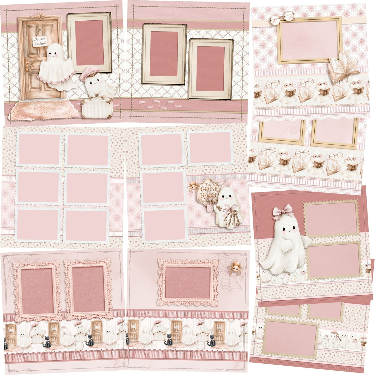 Ghost Room - Halloween - Set of 5 Double Page Scrapbook Layouts - 26-1058