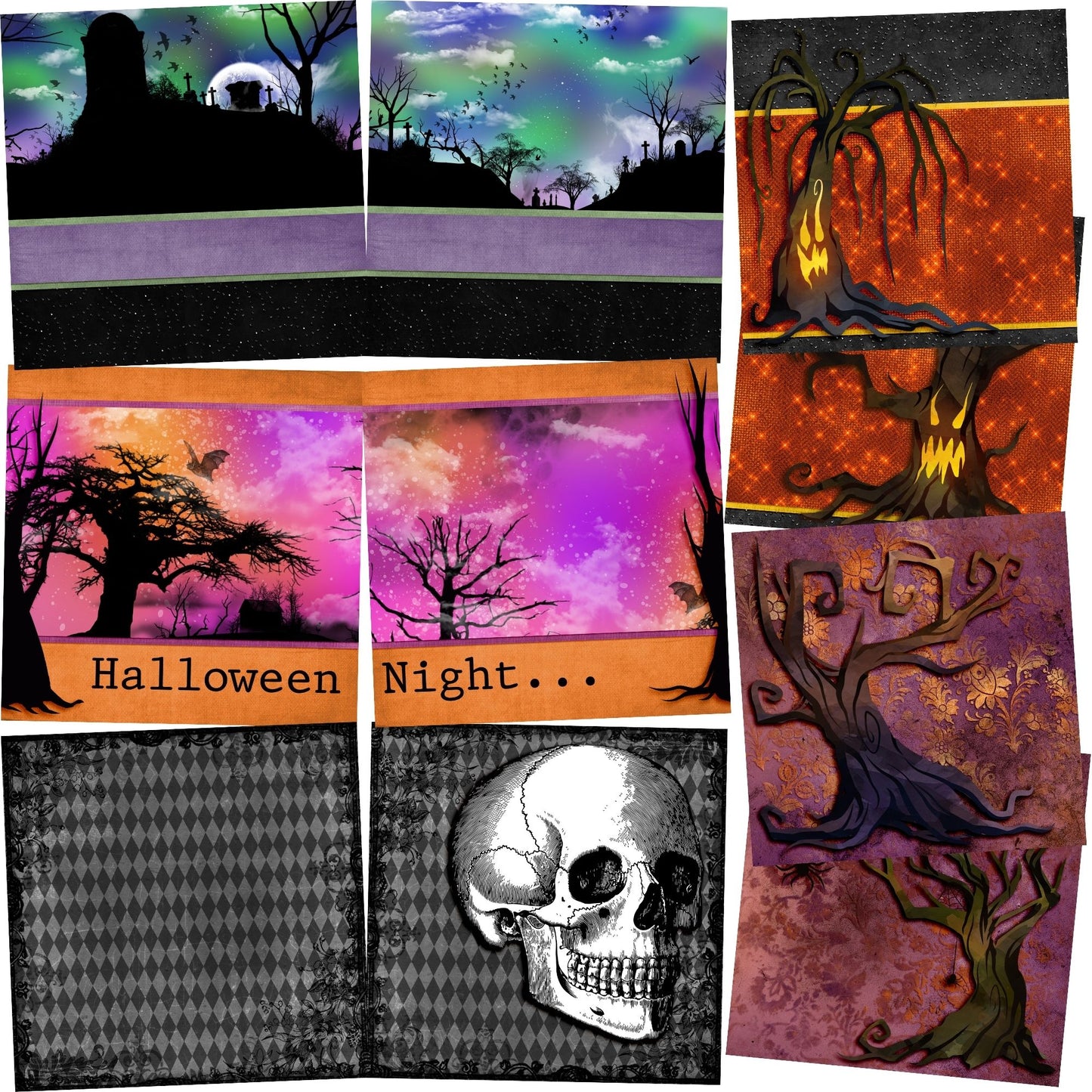Halloween Night NPM - Set of 5 Double Page Scrapbook Layouts - 1279