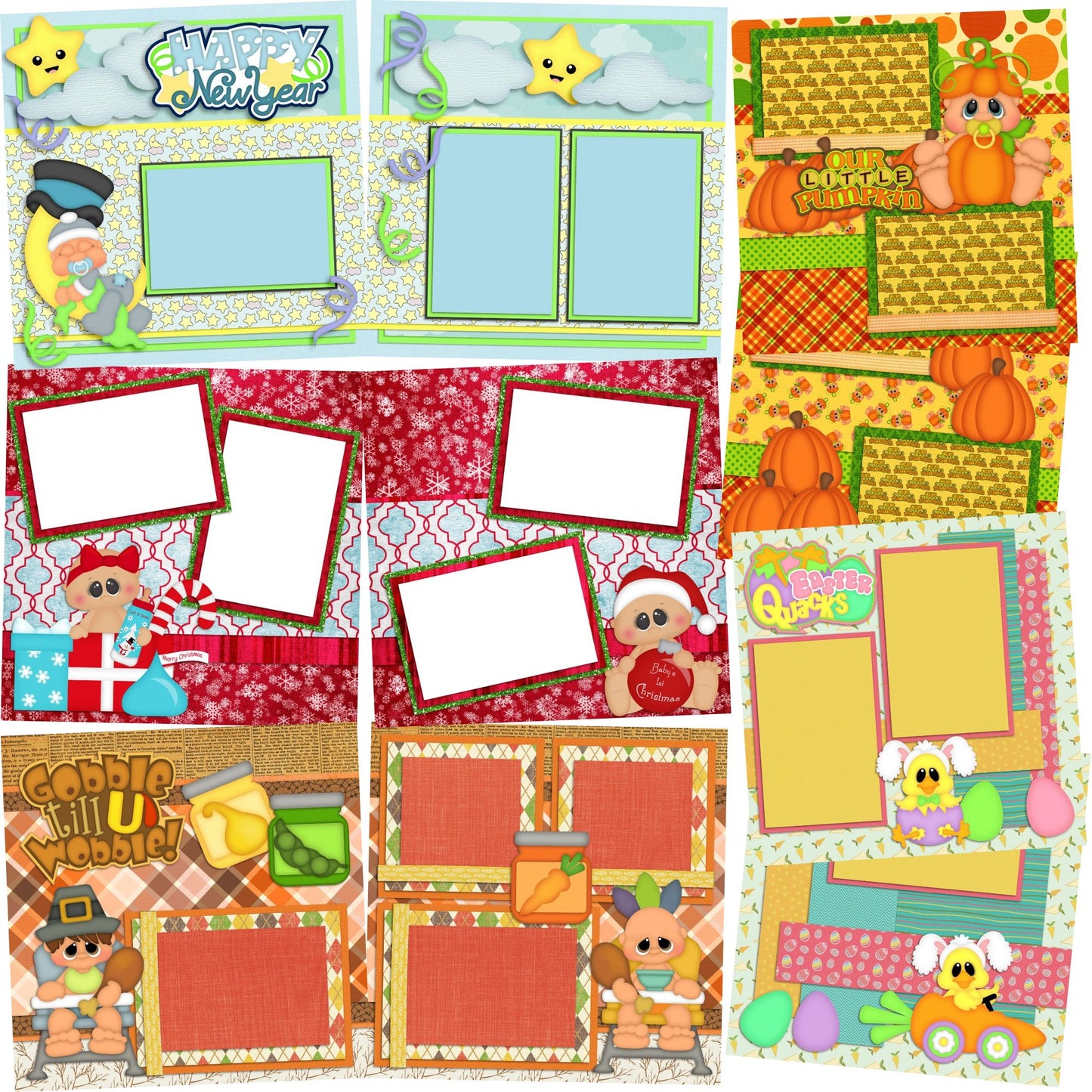 Baby Boy Holiday - Set of 5 Double Page Scrapbook Layouts - 1240
