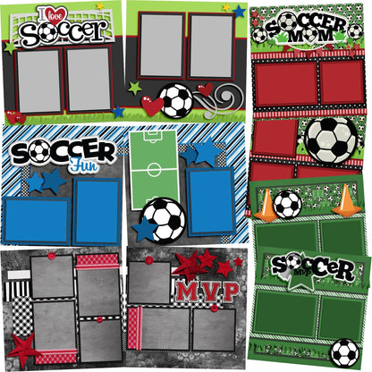 Soccer Fun - Set of 5 Double Page Scrapbook Layouts - 1305