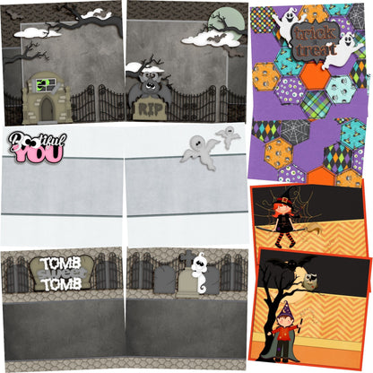 Trick or Treat NPM - Set of 5 Double Page Scrapbook Layouts - 1310
