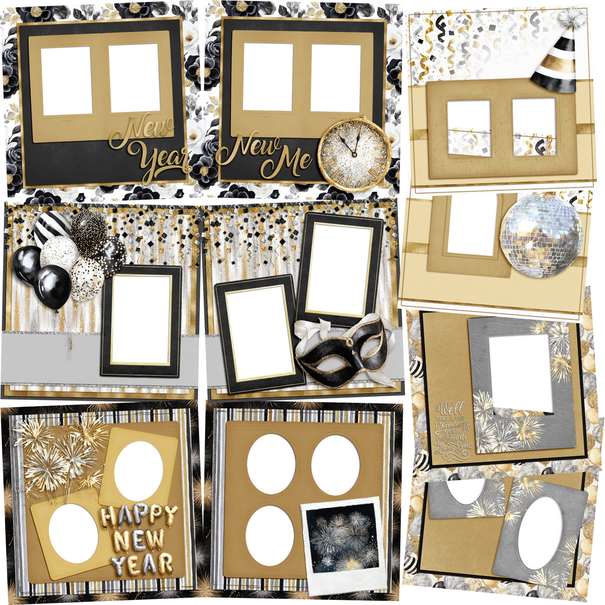 Happy New Year EZ Quick Pages -  Digital Bundle - 10 Digital Scrapbook Pages - INSTANT DOWNLOAD