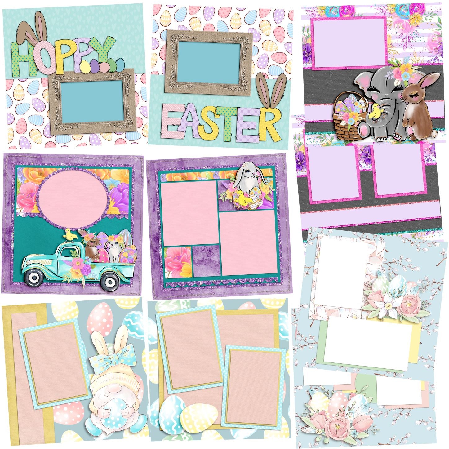 Hoppy Easter - Set of 5 Double Page Layouts - 1558 – EZscrapbooks