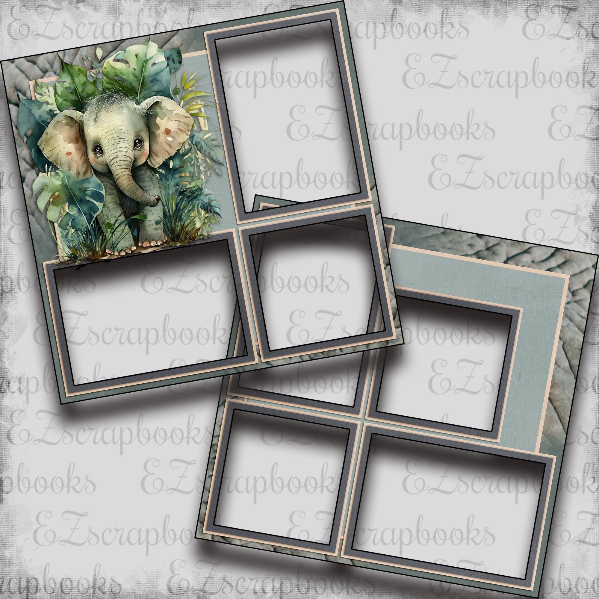 Jungle Baby Elephant - EZ Digital Scrapbook Pages - INSTANT DOWNLOAD ...