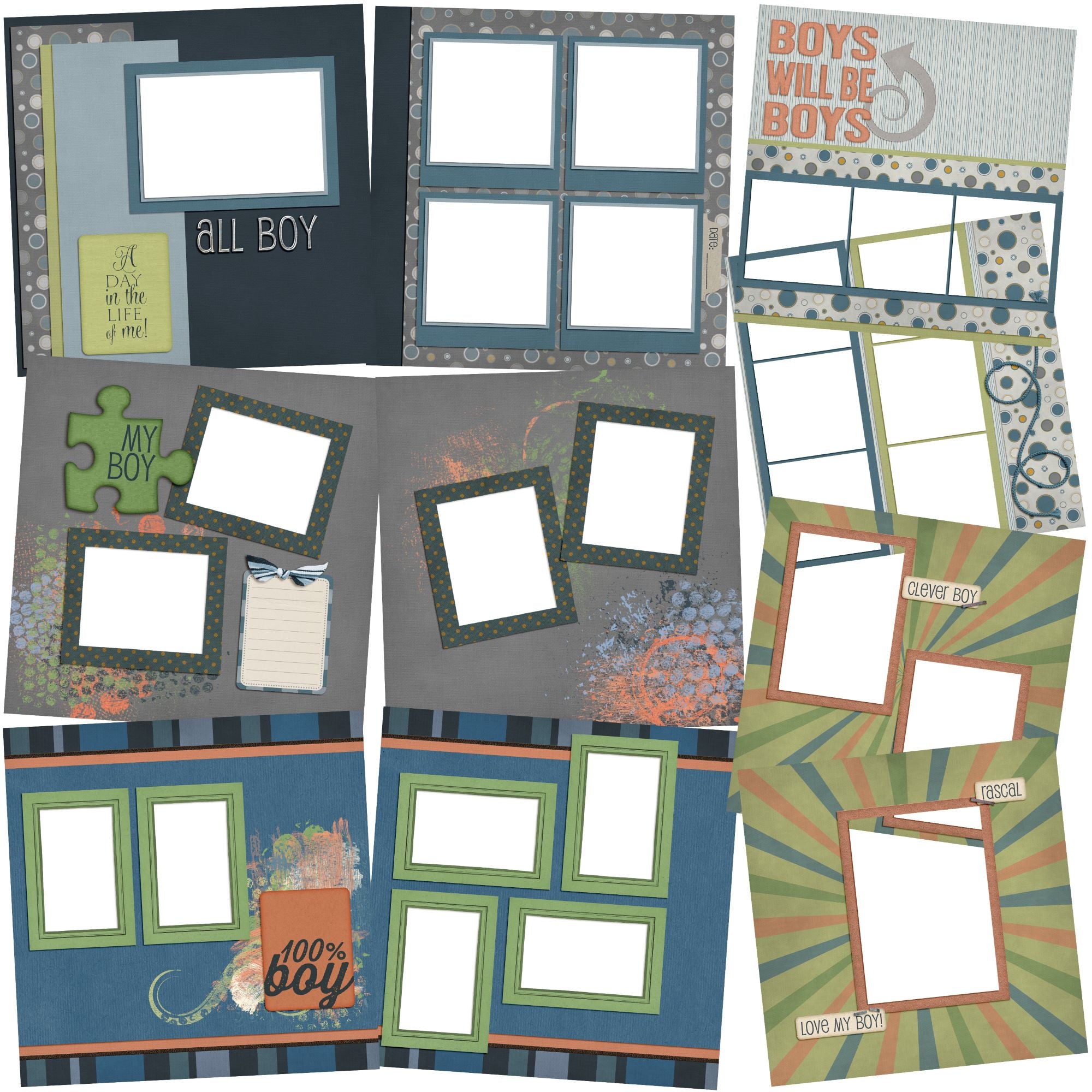 All Boy EZ Quick Pages - Digital Bundle - 10 Digital Scrapbook Pages ...