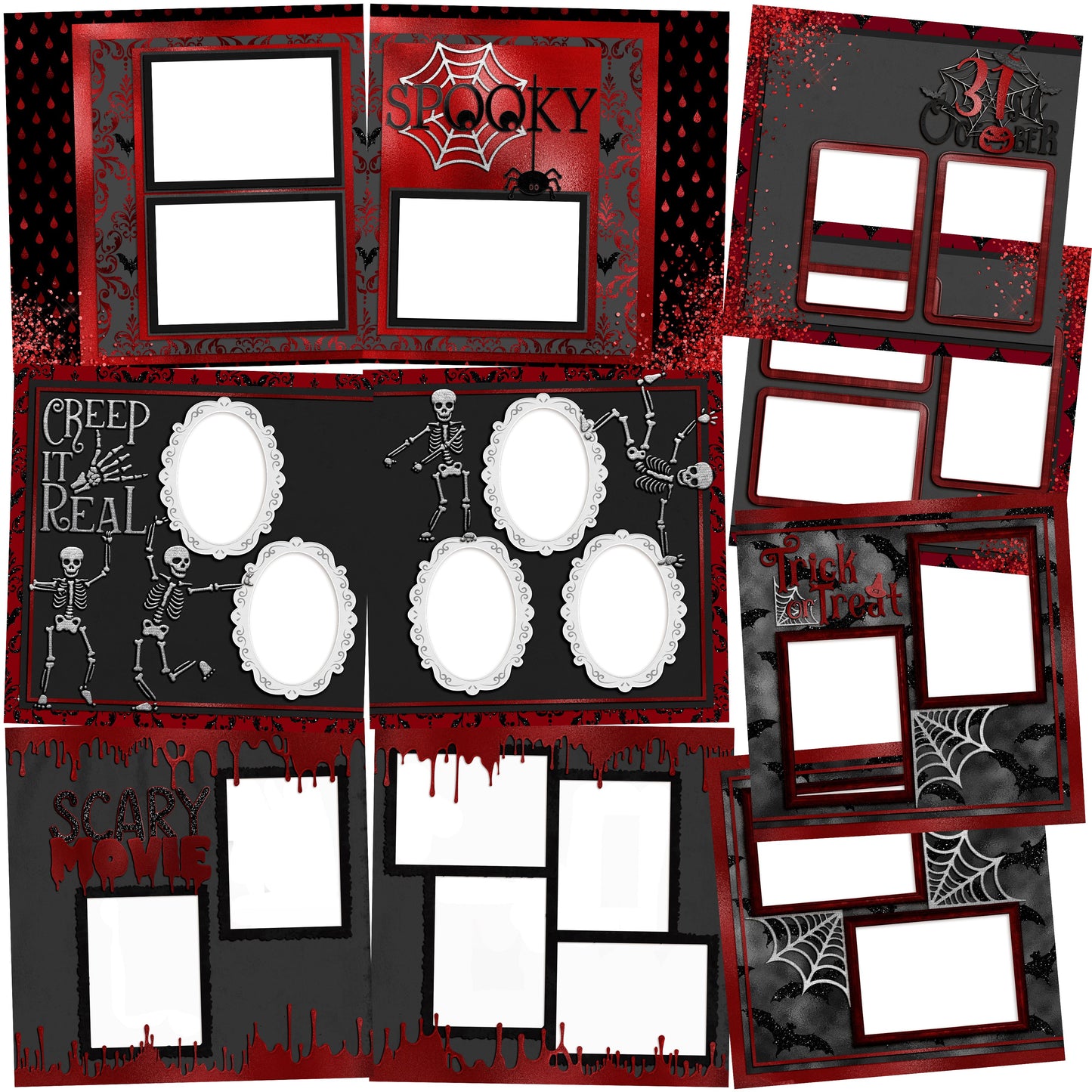 Red & Black Halloween EZ Quick Pages -  Digital Bundle - 10 Digital Scrapbook Pages - INSTANT DOWNLOAD