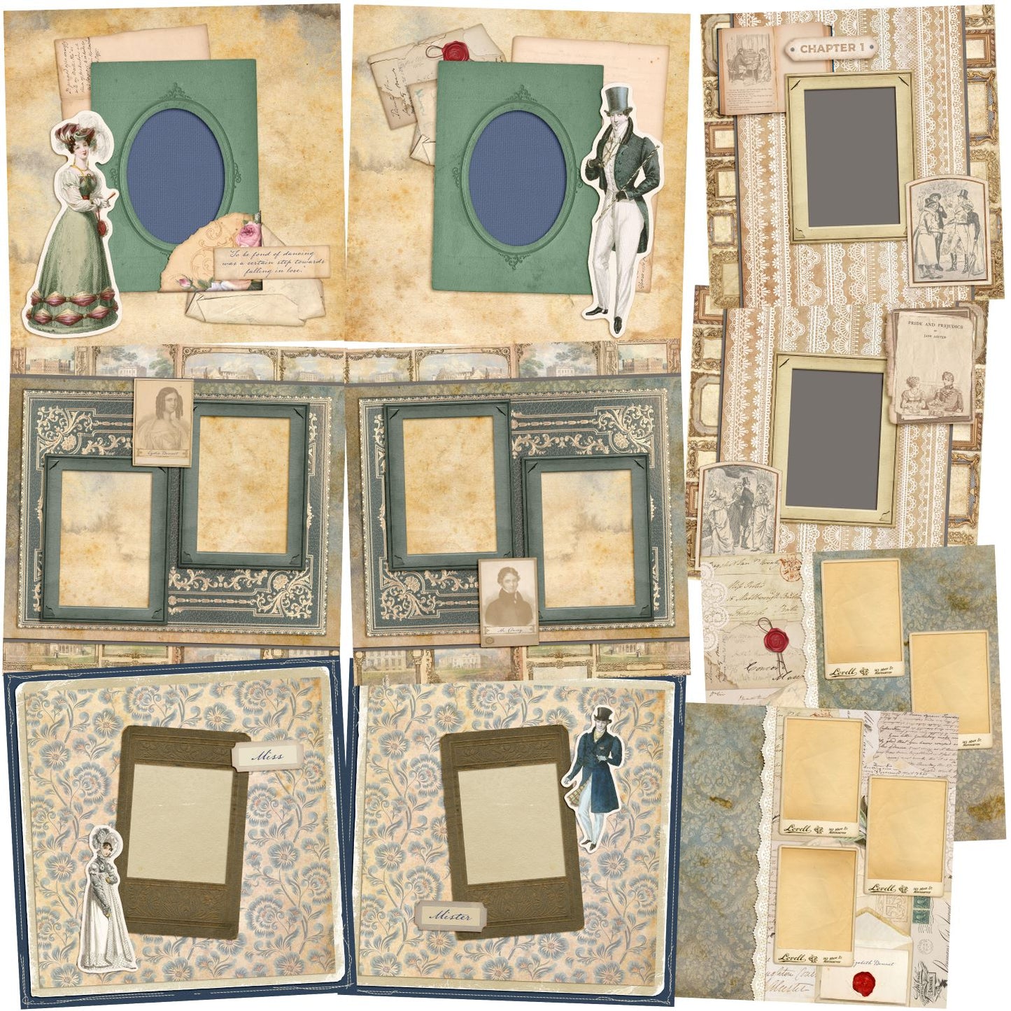 Pride & Prejudice - Set of 5 Double Page Layouts - 1596