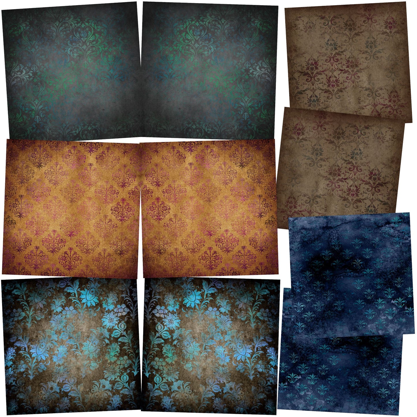 Grunge Damask 1 - Set of 5 Double Page Layouts - 1750