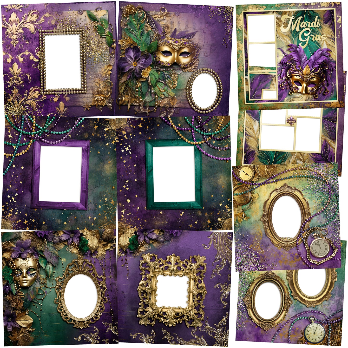 Mardi Gras Time EZ Quick Pages -  Digital Bundle - 10 Digital Scrapbook Pages - INSTANT DOWNLOAD