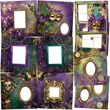 Mardi Gras Time EZ Quick Pages -  Digital Bundle - 10 Digital Scrapbook Pages - INSTANT DOWNLOAD