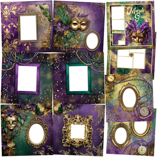 Mardi Gras Time EZ Quick Pages -  Digital Bundle - 10 Digital Scrapbook Pages - INSTANT DOWNLOAD