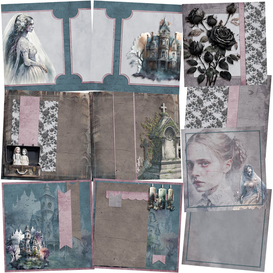 Haunted Mansion -  EZ Background Pages -  Digital Bundle - 10 Digital Scrapbook Pages - INSTANT DOWNLOAD
