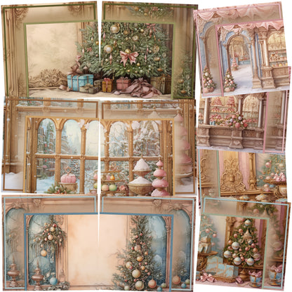 Pastel Christmas 2 Background Pages - Set of 5 Double Page Layouts - 1802