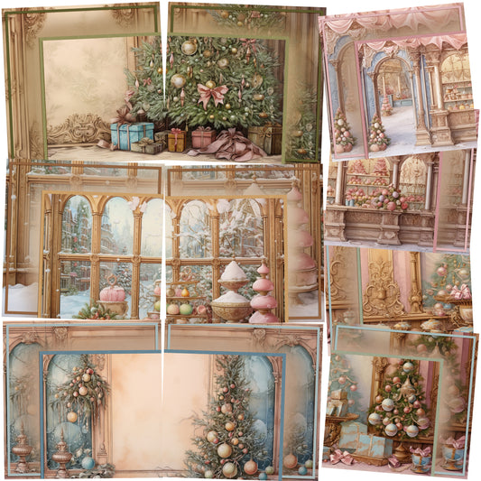 Pastel Christmas 2 Background Pages - Set of 5 Double Page Layouts - 1802