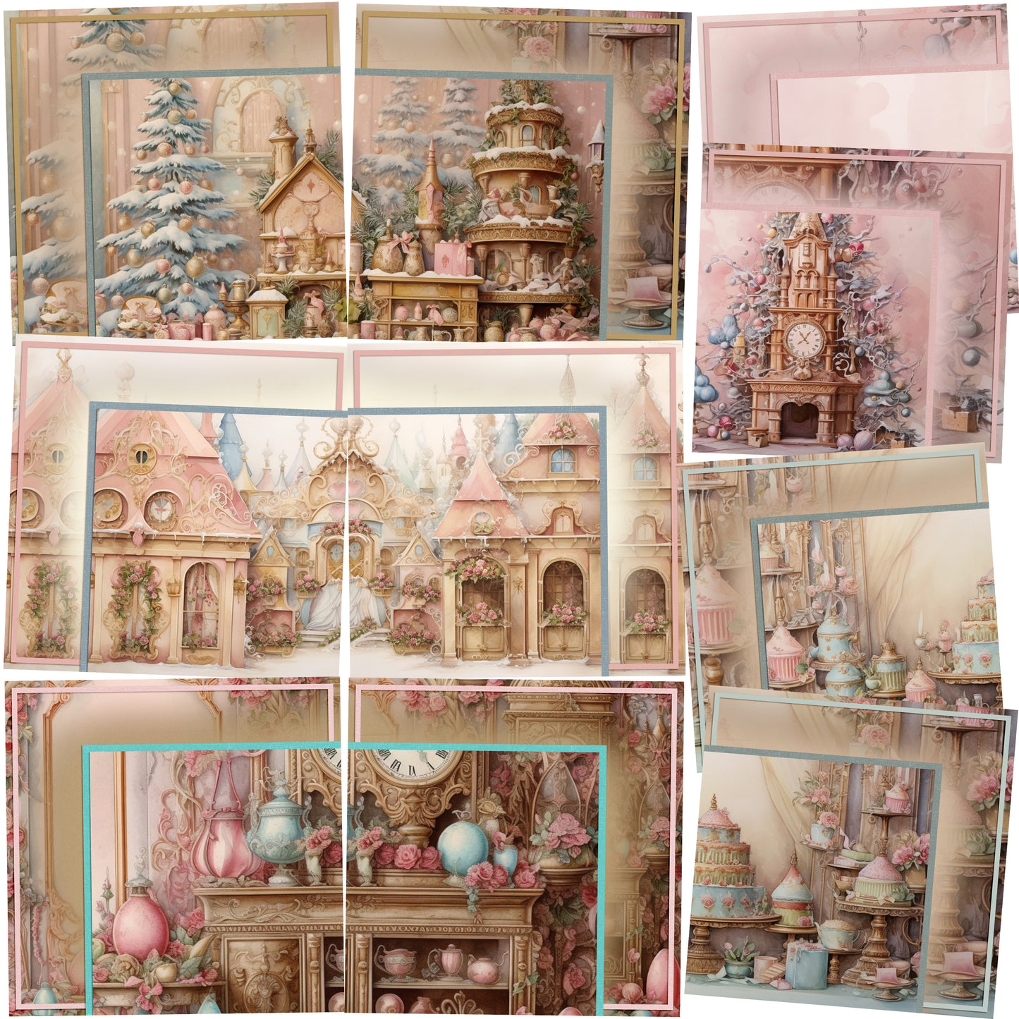 Pastel Christmas 1 Background Pages - Set of 5 Double Page Layouts - 1801