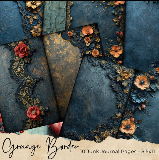 Grunge Border Blue Journal Pages - 24-7013