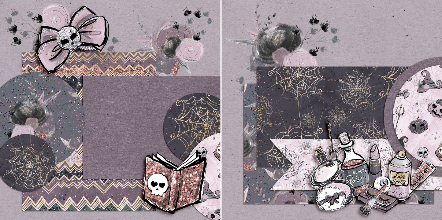 Pretty Gothic Witch NPM - Set of 5 Double Page Layouts - 1450