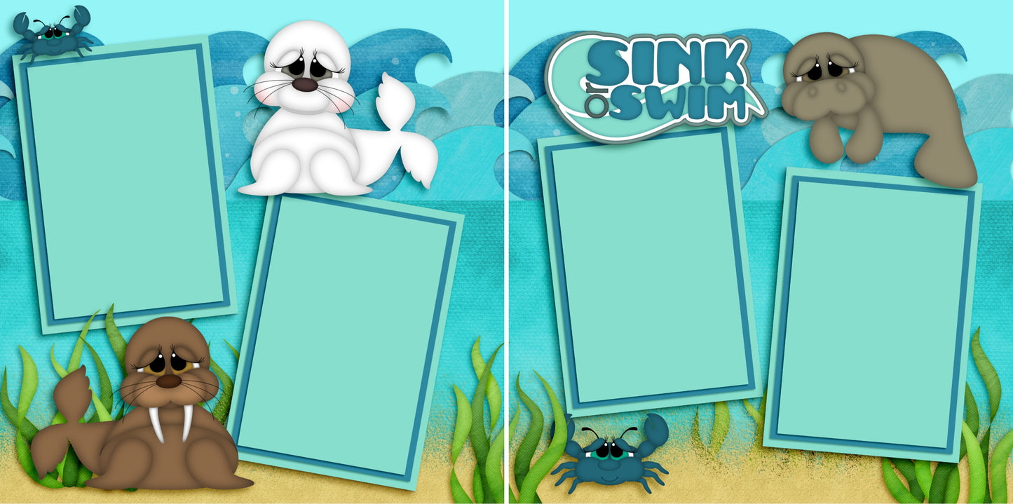 Oceans of Fun - Set of 5 Double Page Scrapbook Layouts - 1268