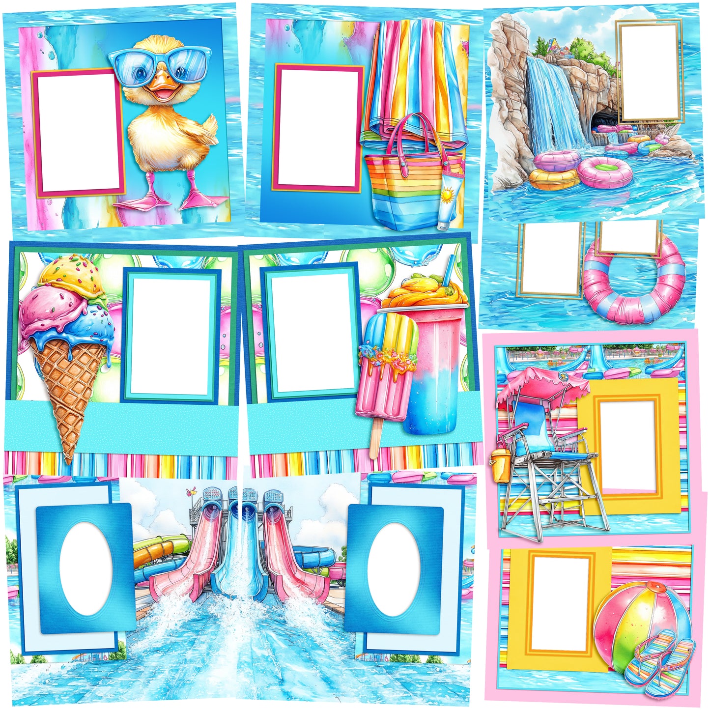 Waterpark EZ Quick Pages -  Digital Bundle - 10 Digital Scrapbook Pages - INSTANT DOWNLOAD