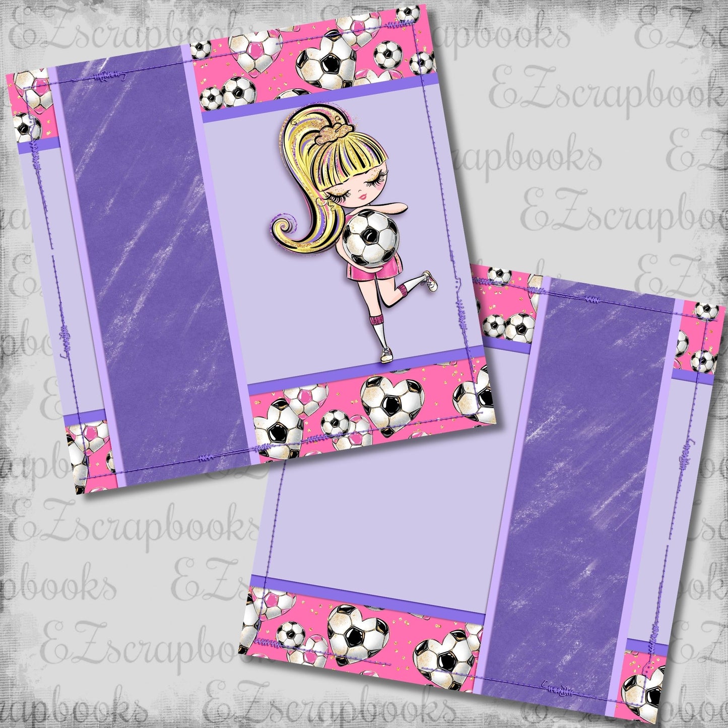 Soccer Girl Purple Blonde Hair NPM - Scrapbook Layout - 26-275