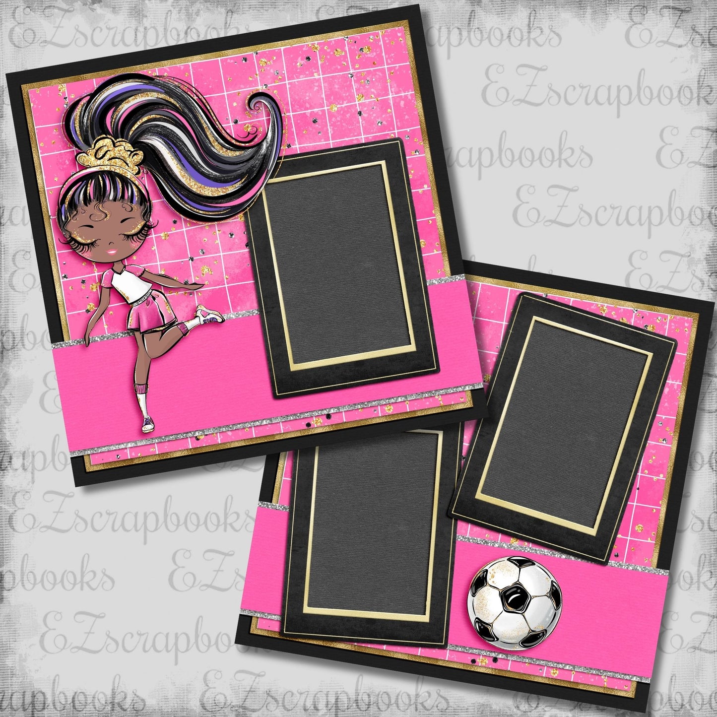 Soccer Girl Pink African American - Scrapbook Layout - 26-278