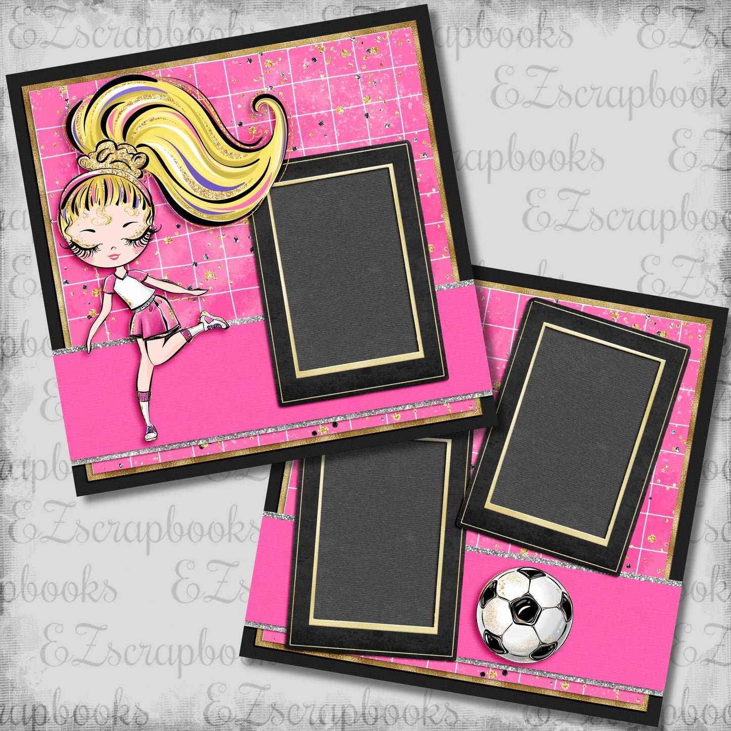 Soccer Girl Pink Blonde Hair - Scrapbook Layout - 26-280
