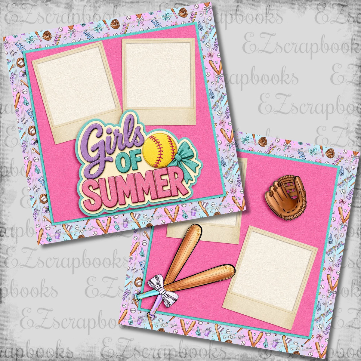Girls of Summer - Softball Scrapbook Layout - 26-296
