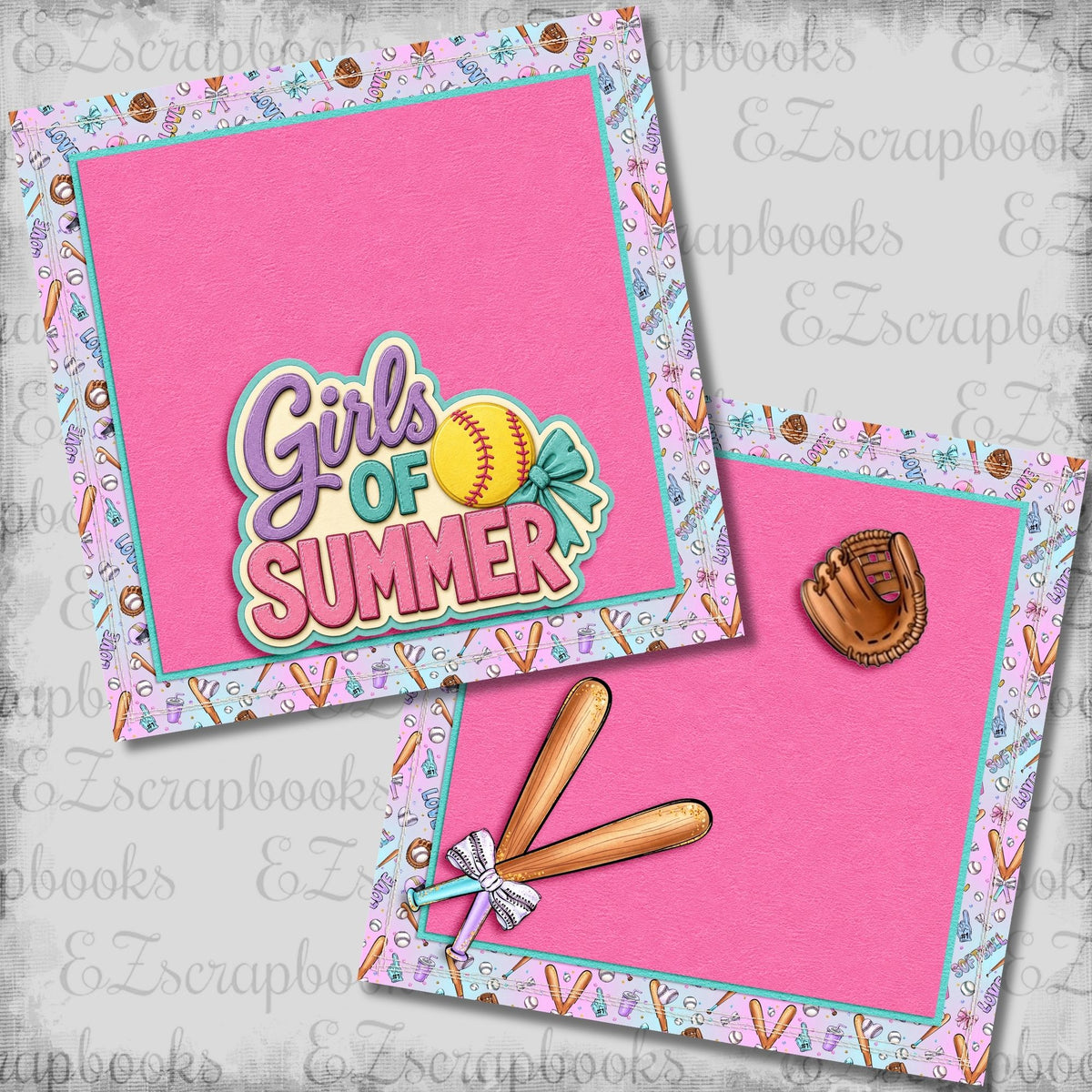 Girls of Summer NPM - Softball Scrapbook Layout - 26-297