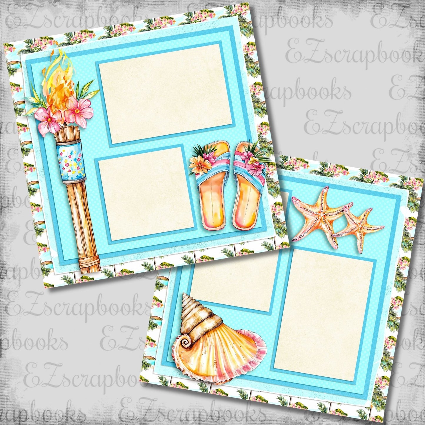 Bright Vacation Tiki Torch - Scrapbook Layout - 26-328