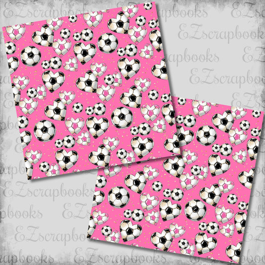Heart Soccer Balls Pink - 12x12 Scrapbook Papers - 26-292
