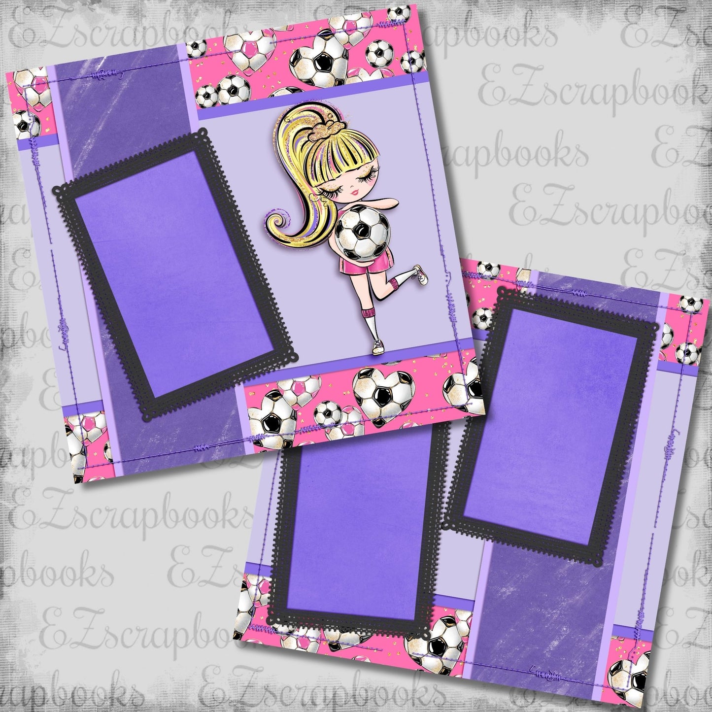 Soccer Girl Purple Blonde Hair - Scrapbook Layout - 26-274