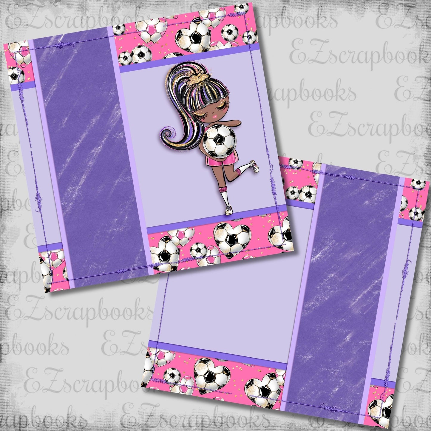 Soccer Girl Purple African American NPM - Scrapbook Layout - 26-273