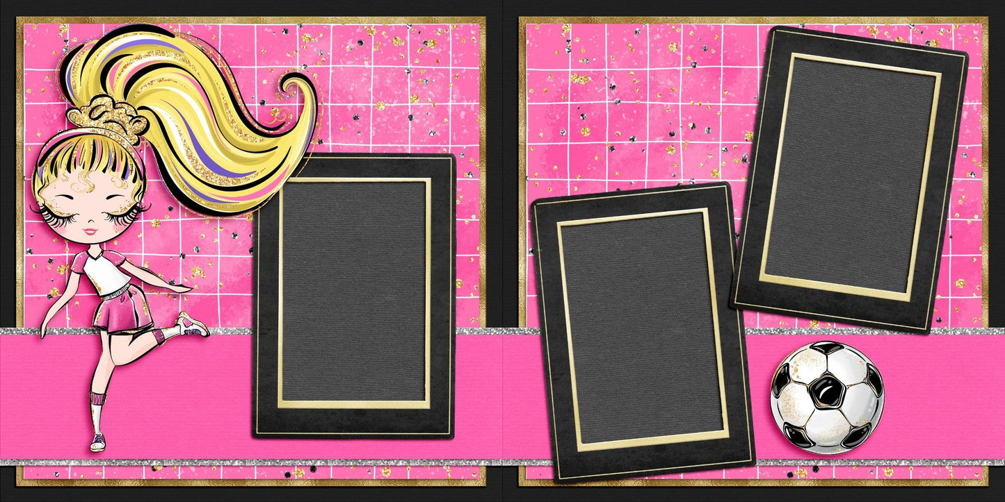 Soccer Girl Pink Blonde Hair - Scrapbook Layout - 26-280
