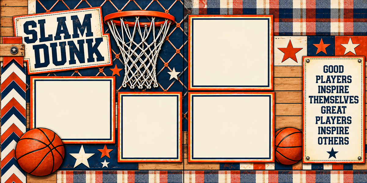 Basketball Play Hard - Set of 5 Double Page Layouts - 26-1056