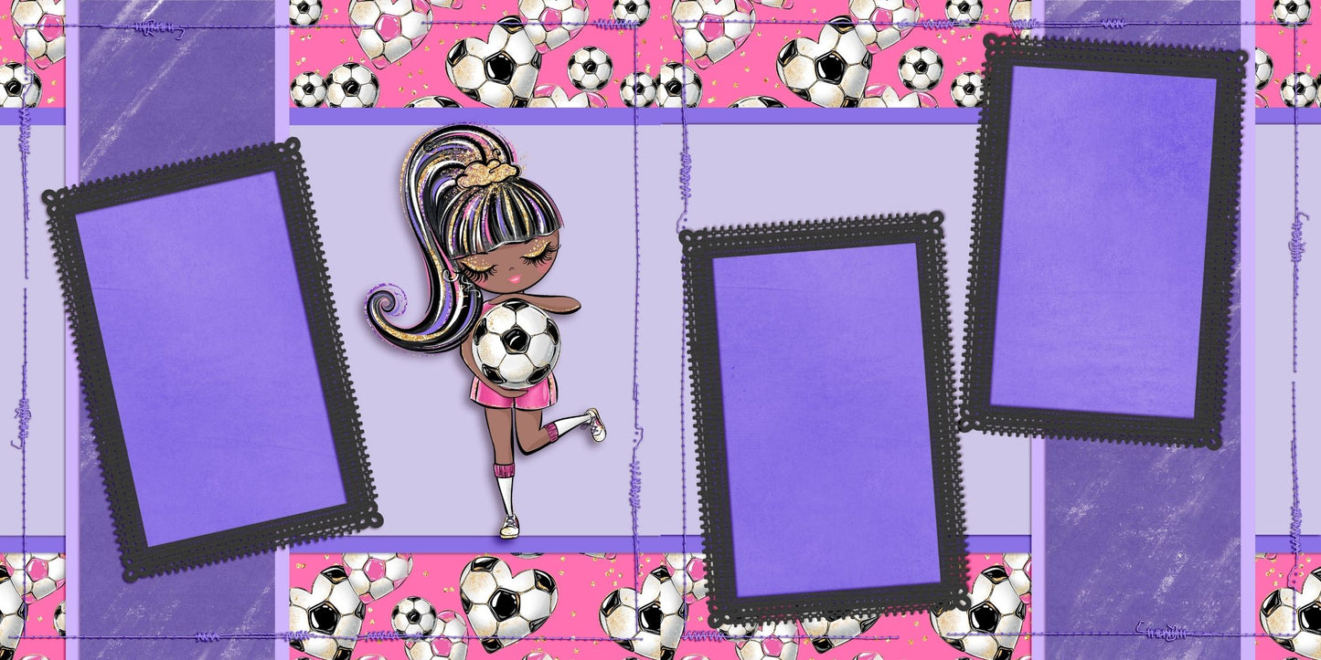 Soccer Girl Purple African American - Scrapbook Layout - 26-272