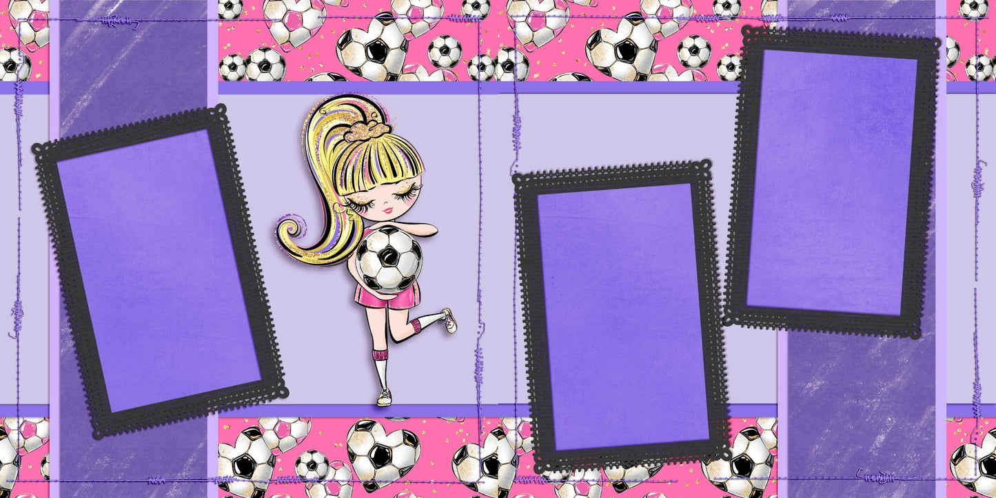 Soccer Girl Purple Blonde Hair - Scrapbook Layout - 26-274