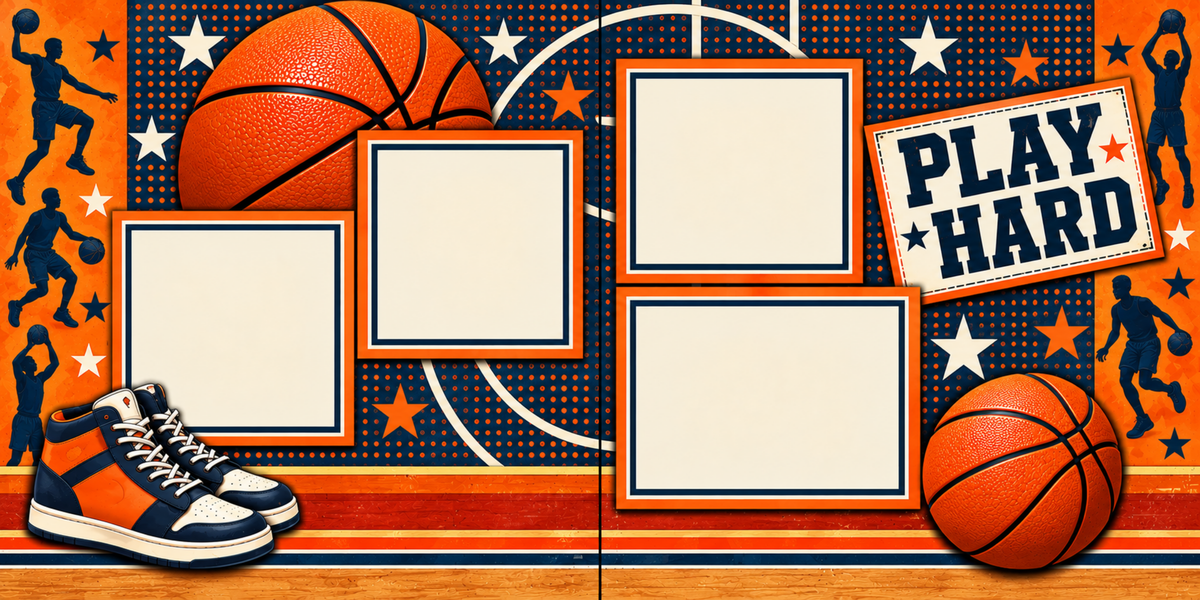 Basketball Play Hard - Set of 5 Double Page Layouts - 26-1056