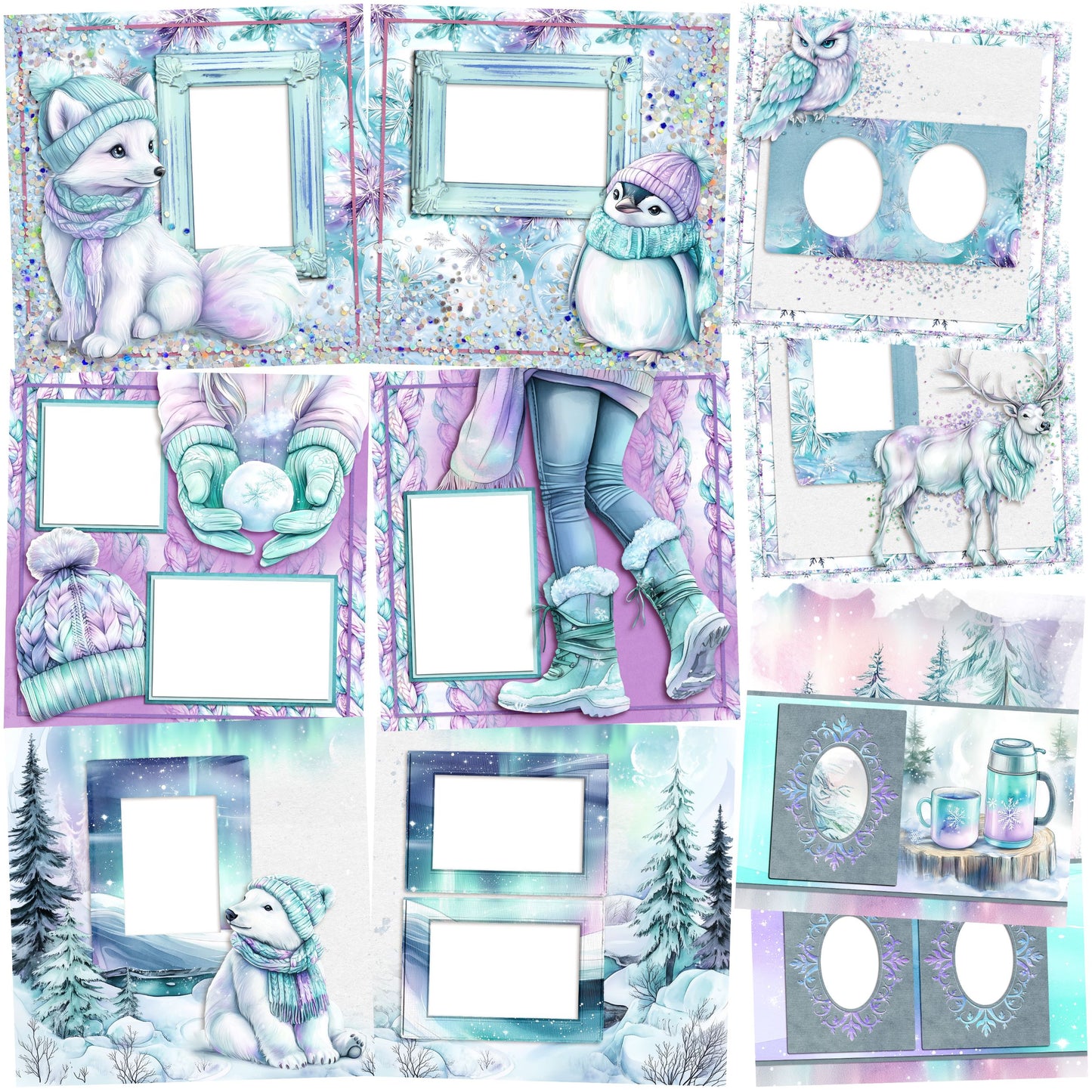 Polar Lights EZ Quick Pages -  Digital Bundle - 10 Digital Scrapbook Pages - INSTANT DOWNLOAD