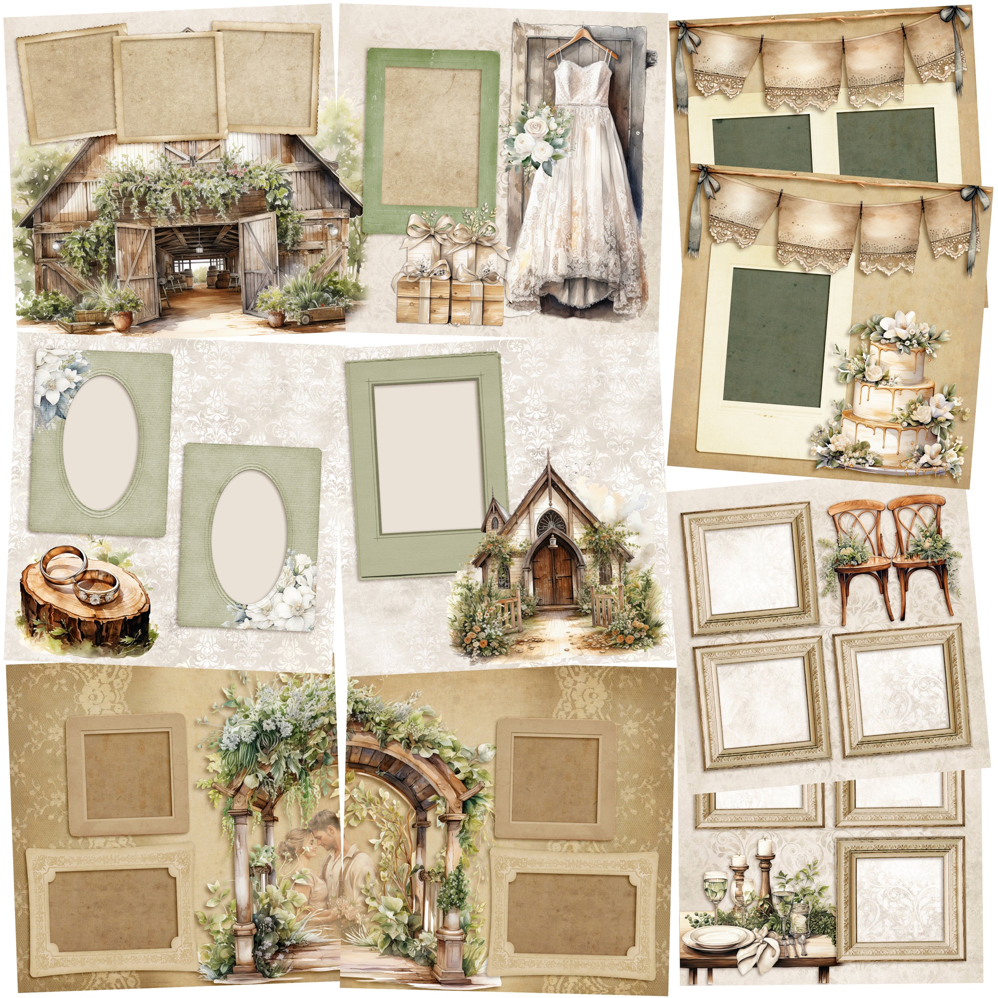 Rustic Wedding - Set of 5 Double Page Layouts - 1762 – EZscrapbooks