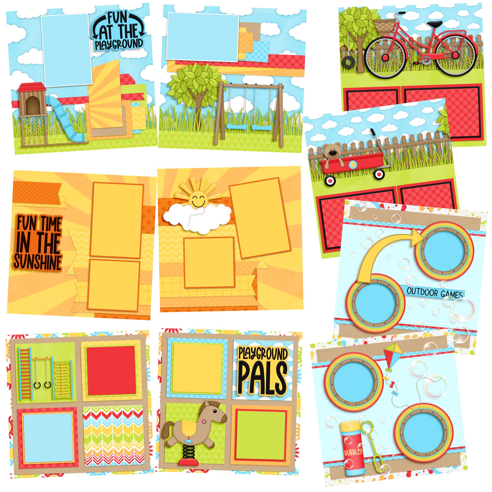 Layout Design Fun Playground Fun - Set of 5 Double Page Layouts - 1508 – EZscrapbooks