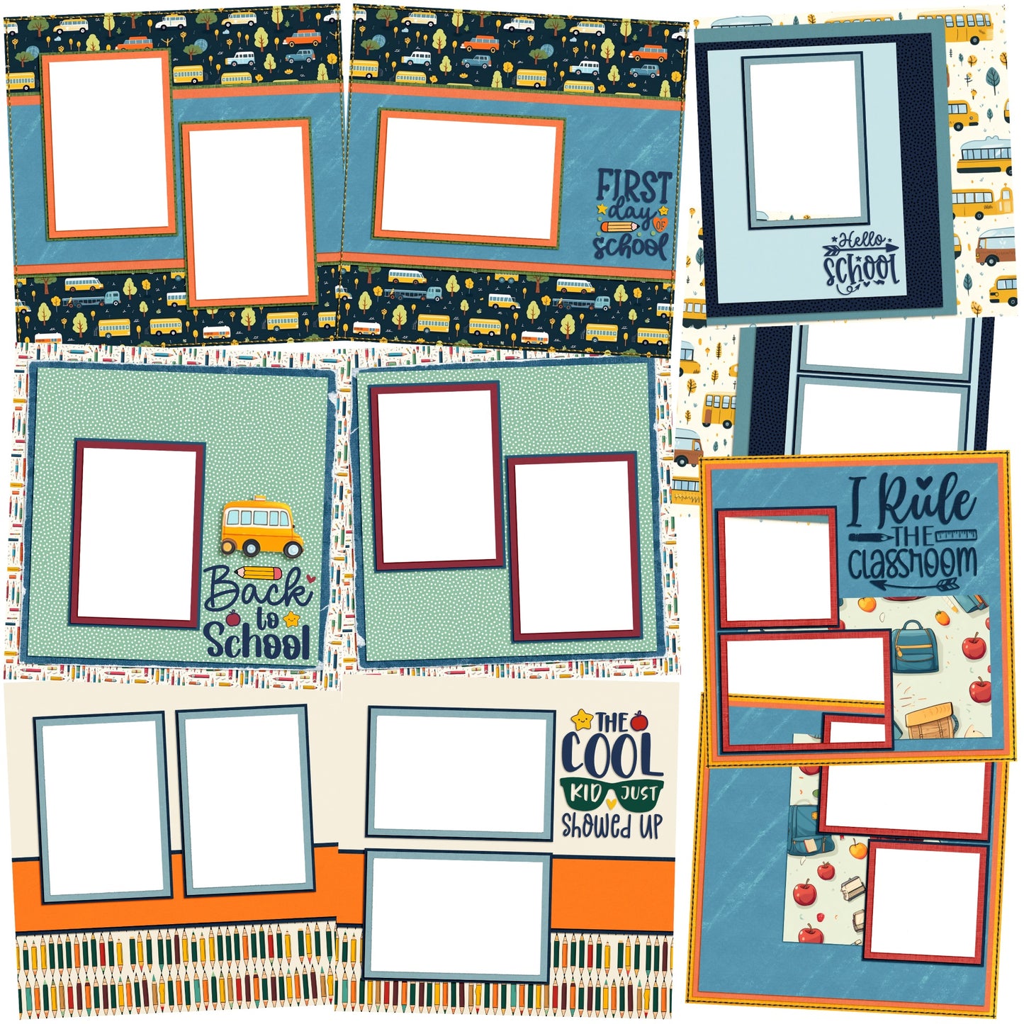 Back to School Blue EZ Quick Pages -  Digital Bundle - 10 Digital Scrapbook Pages - INSTANT DOWNLOAD