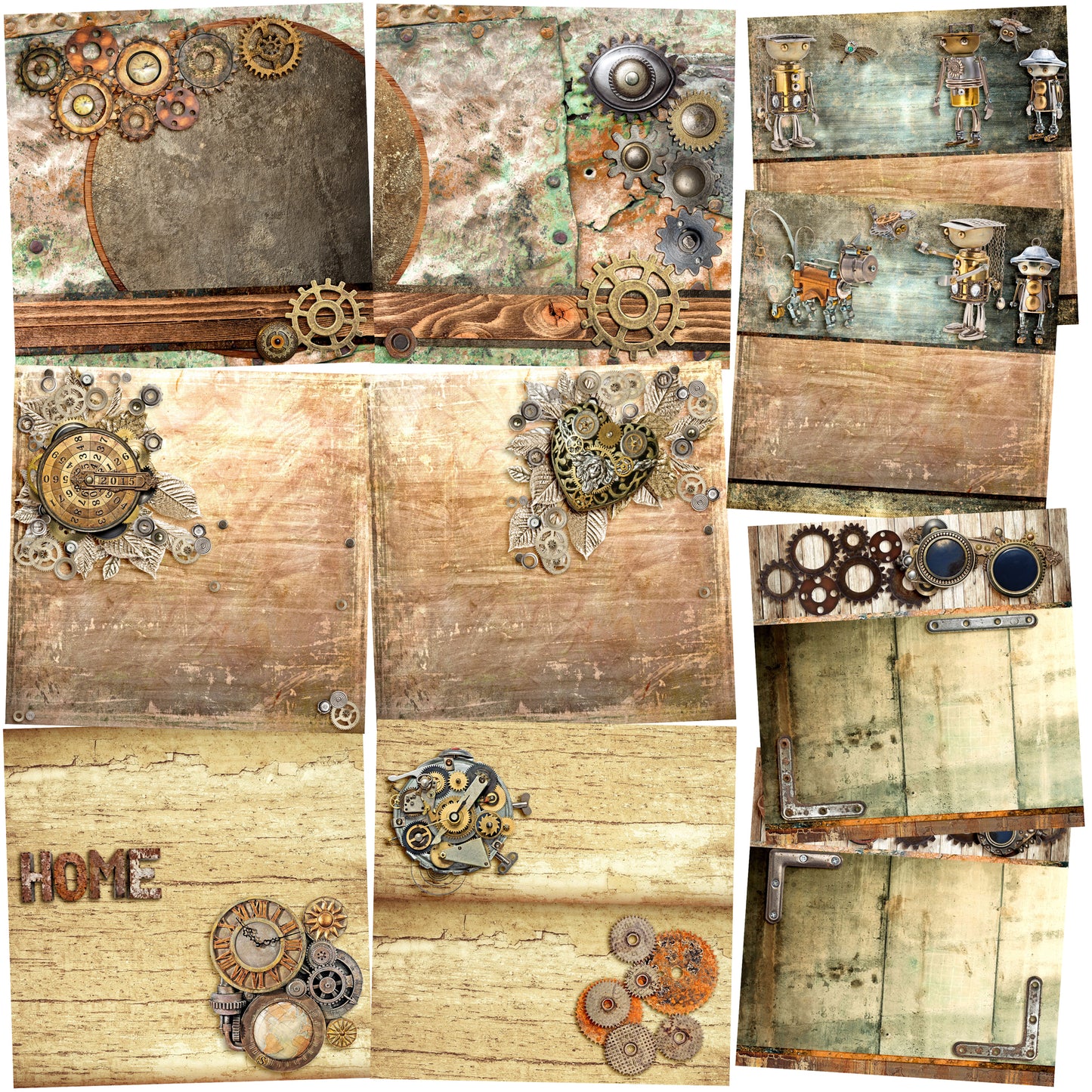 Steampunk NPM - Set of 5 Double Page Layouts - 1336