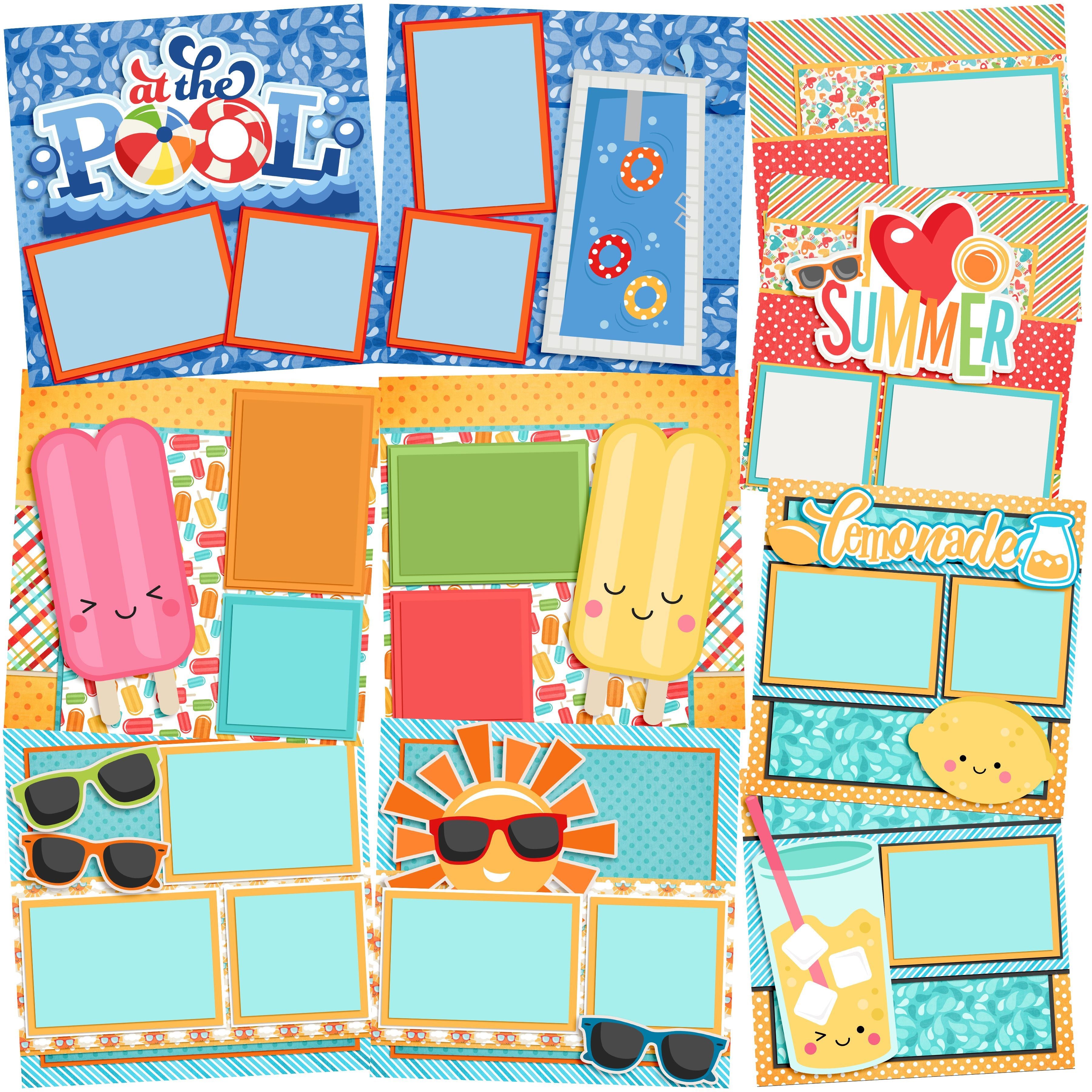 Fun Photo Layout Summer Fun - Set of 5 Double Page Layouts - 1274 – EZscrapbooks