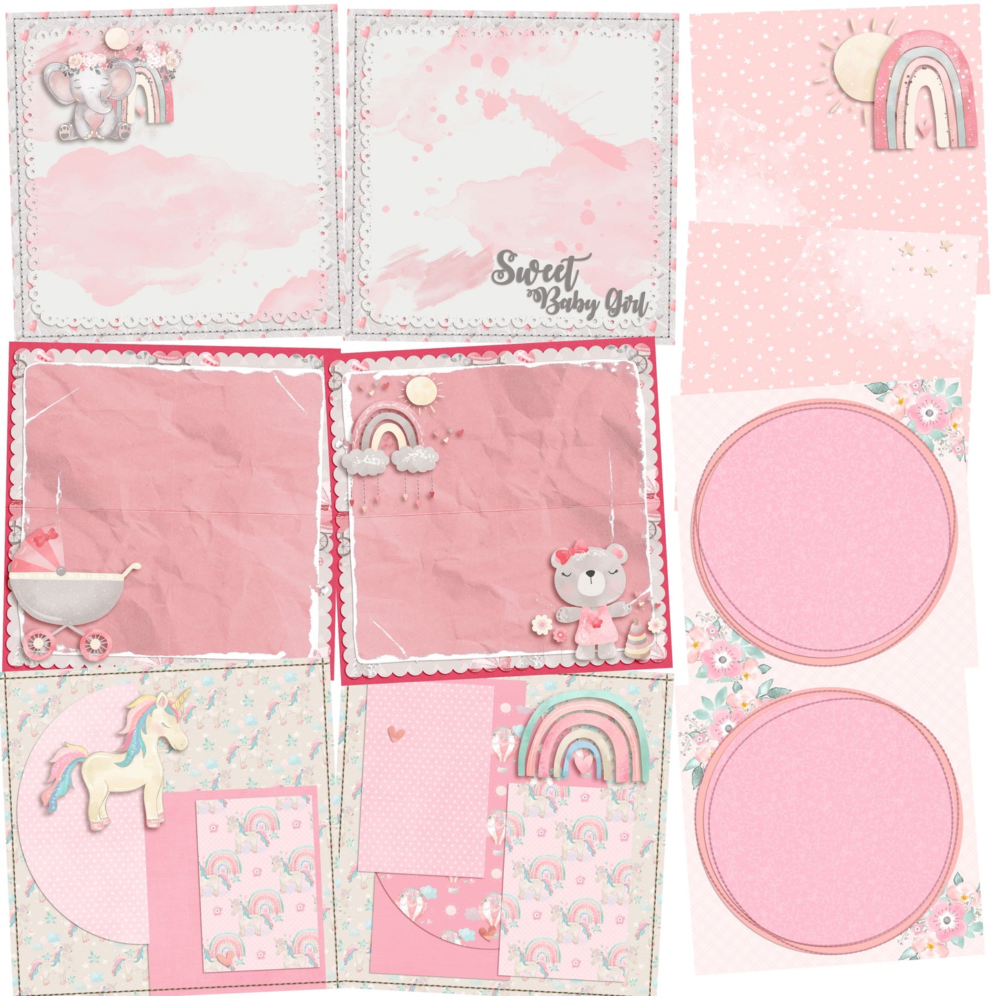 Sweet Baby Girl NPM Set of 5 Double Page Layouts - 1579