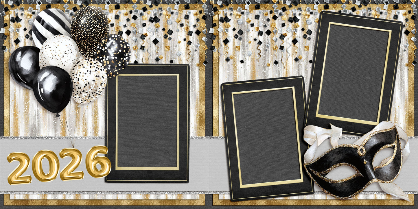 2026 Happy New Year Mask & Balloons - Scrapbook Layout - 26-038