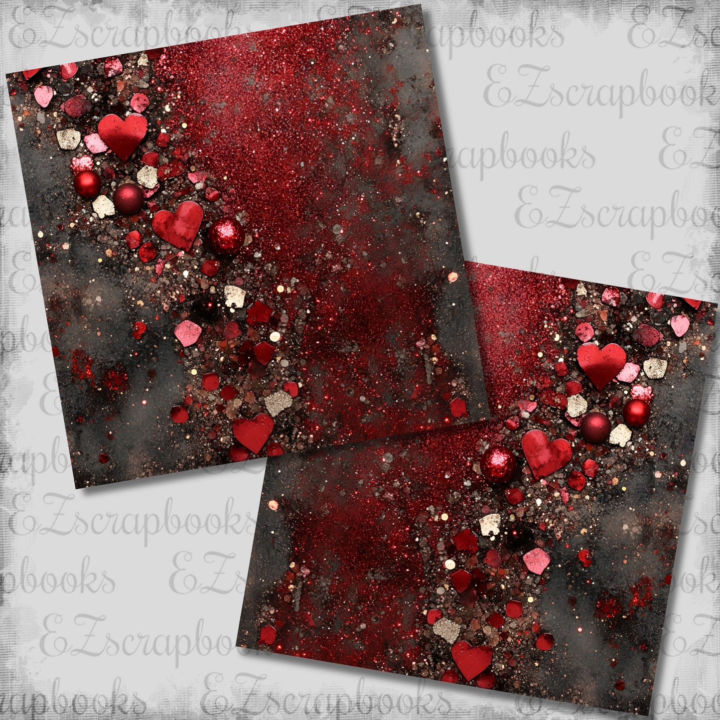 Valentine Sparkle Hearts Cascade NPM - Scrapbook Layout - 26-070