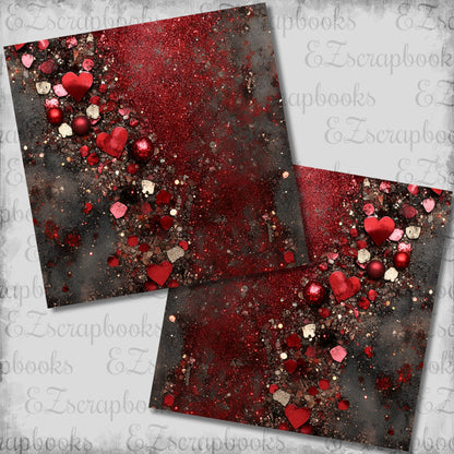 Valentine Sparkle Hearts Cascade NPM - Scrapbook Layout - 26-070