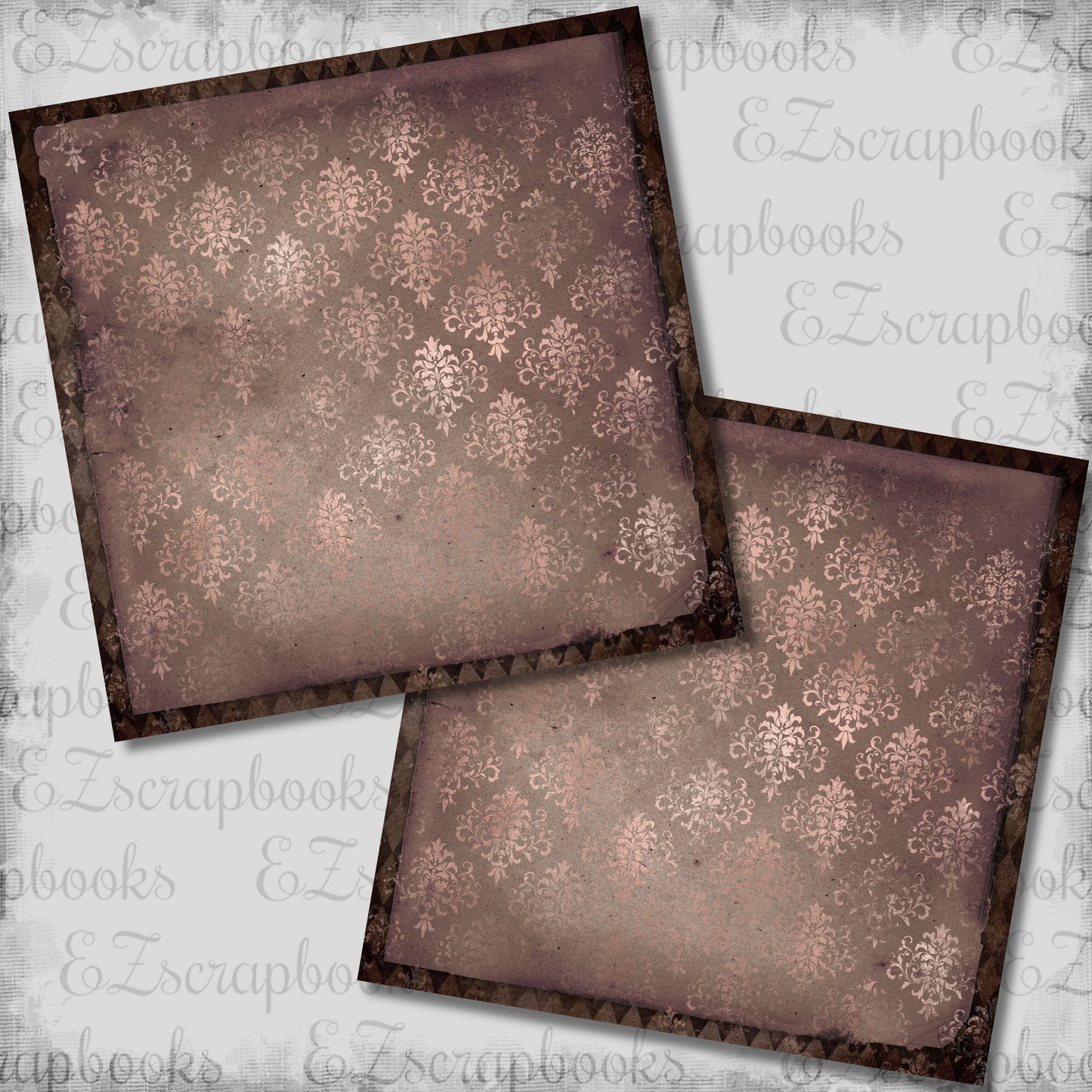 Rose Gold Ephemera Dark Damask - 12x12 Scrapbook Papers - 26-066