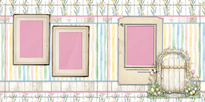 Pastel Easter Garden Gate - Scrapbook Layout - 26-136