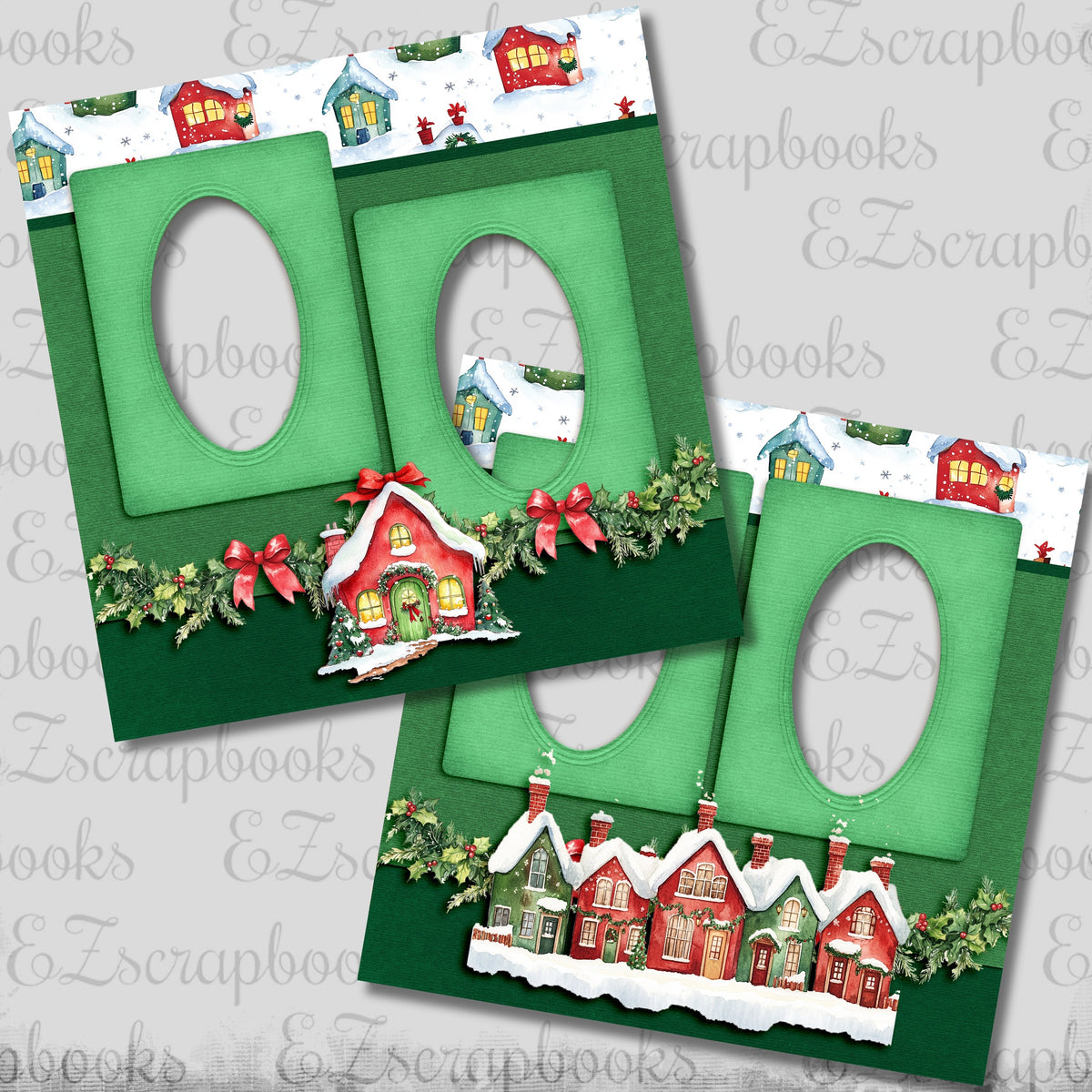 Whimsy Christmas Houses - EZ Digital Scrapbook Pages - INSTANT DOWNLOAD